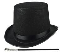 Top Hat Costume 2pcs / Set Halloween Top Hat ＆ 31, 5 pouces Black Cane 1920S Accessoires pour hommes pour hommes Performance magique des femmes, cosplay, danse, arbre de Noël et canne