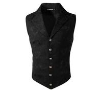 Top Homme sans Manche- Gilet Medievale Homme à Revers,Haut Steampunk Jacquard Vintage Costume Halloween à Double Boutonnage Basic Tunique pour Renaissance Gothique Cosplay Cour Victorien RéTro Gilets
