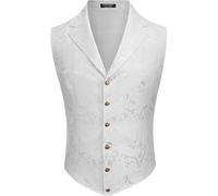 Top Homme sans Manche- Gilet Medievale Homme à Revers,Haut Steampunk Jacquard Vintage Costume Halloween à Double Boutonnage Basic Tunique pour Renaissance Gothique Cosplay Cour Victorien RéTro Gilets