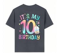 Top imprimé de dessin animé "Mon 10e anniversaire" pour préadolescentes, convient pour le port d'activité, le port décontracté, le port de fête, cadeau d'anniversaire pour les filles, idéal pour la cé