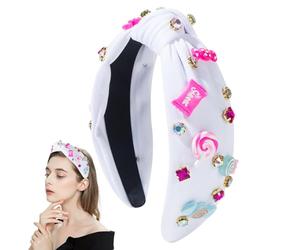 Top Knot - Bandeau large avec strass - Avec breloque Lollipop - Bandeau tendance - Bandeau nœud mignon