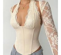 Top manche longue serré avec patchwork en dentelle élégant et séduisant pour femmes. Convient pour les rendez-vous, les enregistrements, les fêtes et les sorties L,M,S,XL,XS,XXL,XXS,XXXL,XXXXLPlantesD