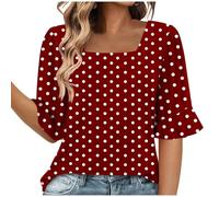Top Manches Courtes pour Femme - Blouse à Pois Mignons d'Été, Manches à Volants Coupe Ample, Col Carré Chic Bohème, Tunique Élégante pour Bureau et Quotidien