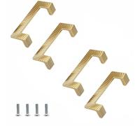 TOP-MAX Lot de 4 poignées de placard avec vis de 22 mm, centres de trou de 96 mm, laiton brossé de style art déco, poignée nervurée texturée, poignées dorées de luxe pour cuisines et armoires
