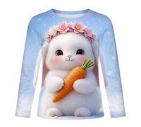 Top Mignon Classique Moderne élégant Tendance à Manches Longues Fille Motif Lapin Pâques Doux Confortable décontracté Parfait pour activités Quotidiennes école et Vacances (Blue, 10-11 Years)