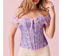 Top moulant avec bretelles croisées en patchwork de dentelle jacquard pour l'été CONSEILS SUR LA TAILLE : Pour un effet galbant optimal, le vêtement doit être serré autour de votre corps. Si vous préf