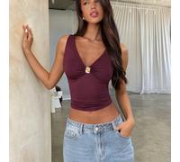 Top moulant sexy avec décolleté en V profond et dos nu avec décoration métallique, idéal pour un rendez-vous romantique ou une sortie L,M,S,XSUnicoloreTissu tricoté