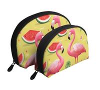 Top of The Snow Mountain Trousse de maquillage portable avec fermeture éclair et compartiments intérieurs, Flamant rose et pastèque, Taille unique