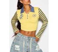 Top polo court à manches longues avec manches rayées, imprimé graphique de cheval sur la poitrine et imprimé de numéro varsity au dos L,M,S,XL,XS,XXL,XXS,XXXL,XXXXLHalloween,Fruits & légumesTissu tric