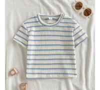 Top pour bébé garçon, style sport décontracté minimaliste, confortable pour tous les jours, avec imprimé lettres 6-9M,9-12M,12-18M,18-24M,2-3YRayéJacquard