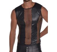 Top pour homme en latex - Manches 0/0 avec empiècements en résille, Noir , 58