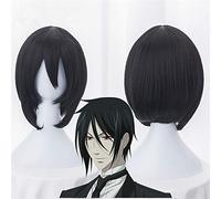 Top qualité Kuroshitsuji Black Butler Sebastian Michaelis court noir résistant à la chaleur perruques Anime Costume Cosplay perruque + perruque casquette KUZW017A