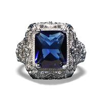 Top qualité saphir bague femmes pour dame avec suqare grosses pierres précieuses 925 bague en argent cadeau de fête 8 bleu