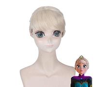 Top qualité tresses courte blonde naturelle Elsa cheveux synthétiques Cosplay perruque + bonnet de perruque PL-715