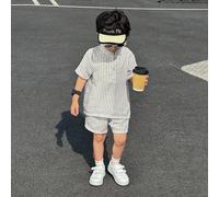 Top rayé à manches courtes et col montant pour jeune garçon, assorti à un short de sport assorti. Style décontracté et à la mode. Tissu confortable. Idéal pour l'été, l'extérieur et l'école. 6Y,7Y,4Y,