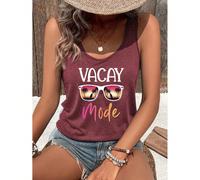 Top sans manches minimaliste casual pour femmes, pour une utilisation quotidienne L,M,S,XLBlocs de couleur,Portrait,Lettres,TropicalÉtoffe