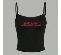 Top sans manches noir casual et sexy avec slogan "Je n'accepte les excuses qu'en espèces", convient pour l'été L,M,S,XL,XS,XXL,XXSLettres,SloganTissu tricoté