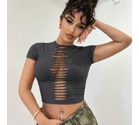 Top serré style post-apocalyptique avec découpes et effet déchiré, pour le printemps/été, les festivals de musique, les concerts, le look quotidien. Polyvalent pour les concerts country L,M,S,XL,XS,XX