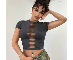Top serré style post-apocalyptique avec découpes et effet déchiré, pour le printemps/été, les festivals de musique, les concerts, le look quotidien. Polyvalent pour les concerts country L,M,S,XL,XS,XX