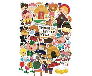 ⭐️ Top Stickers ! Lot de 45 Autocollants sur les Contes - Petit Chaperon Rouge, Trois Petits Cochons, Hansel et Gretel, Jack et le Haricot magique - Decals, Scrapbooking