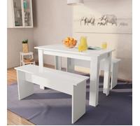 ""Top"" Table de salle à manger et bancs 3 pcs - 1 table et 2 chaises JILI - Bois d'ingénierie Blanc,37 Kg