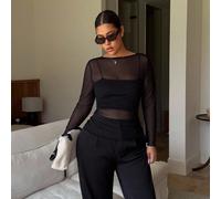 Top transparent à pois sexy et pour femmes grandes tailles, parfait pour la Saint-Valentin et le Nouvel An, style urbain minimaliste. 0XL,1XL,2XL,3XL,4XLUnicoloreTissu en tulle