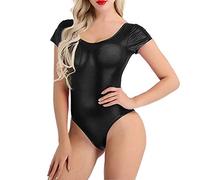 Top transparent pour femme sexy avec effet mouillé et brillant ballet léotard Dance Body Jumpsuit Party Dance Wear Disco Robe avec élastique taille femme, Noir , L