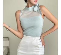 Top tricoté à nœud papillon vert menthe ARA CHIC pour dames, pur désir, coupe slim ajustée, débardeur court, nouvelle collection d'été pour les vacances et les sorties L,M,S,XSUnicoloreTissu tricoté