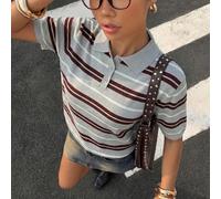 Top tricoté décontracté polyvalent à rayures et patchwork pour un port quotidien pour femmes L,M,S,XL,XS,XXSGéométrique,RayéTricots