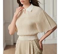 Top tricoté élégant et minimaliste à manches chauve-souris, couleur claire, col à trou et côtes L,M,S,XLUnicoloreTissu tricoté