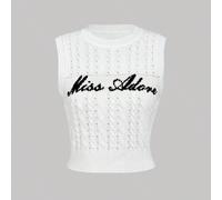 Top tricoté sans manches avec motif de lettre pour femmes, vêtements de rentrée scolaire, hauts en laine, vêtements pour femmes, gilets en laine mignons, pull pour le Nouvel An L,M,S,XSTricots