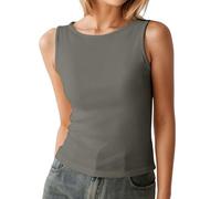 Top uni côtelé, col Rond, sans Manches, Stretch, Essentiel pour la Garde-Robe#M