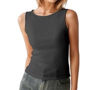 Top uni côtelé, col Rond, sans Manches, Stretch, Essentiel pour la Garde-Robe#M