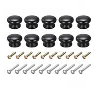 TOP-VIGOR Lot de 10 boutons de tiroir ronds en bois avec vis pour tiroirs, armoires, armoires et commodes, 33 x 23 mm, noir massif