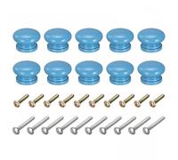 TOP-VIGOR Lot de 10 boutons de tiroir ronds en bois avec vis pour tiroirs, armoires, armoires et commodes, 33 x 23 mm, bleu massif