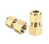 TOP-VIGOR Lot de 2 raccords de tube de compression en laiton G3/8 filetage femelle x 10 mm, adaptateur droit en laiton pour conduites d'air, d'eau, d'huile et de carburant