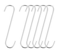 TOP-VIGOR Lot de 6 crochets en S de 200 mm - Extra longs et antidérapants - Pour salle de bain, chambre, placard, bureau et cuisine, jardin, argenté