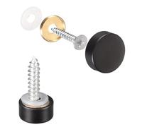 TOP-VIGOR Lot de 6 vis de miroir en laiton de 10 mm avec rondelles, cache-vis décoratifs polis pour miroirs, raccords de meubles, tables, armoires, verre, noir