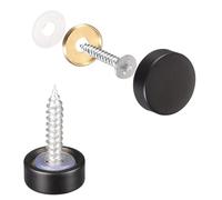 TOP-VIGOR Lot de 6 vis de miroir en laiton de 12 mm avec rondelles, couvre-capuchons décoratifs polis pour miroirs, raccords de meubles, tables, armoires, verre, noir