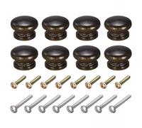 TOP-VIGOR Lot de 8 boutons de tiroir ronds en bois avec vis pour tiroirs, armoires, armoires et commodes, 33 x 23 mm, noir massif