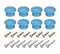 TOP-VIGOR Lot de 8 boutons de tiroir ronds en bois avec vis pour tiroirs, armoires, armoires et commodes, 33 x 23 mm, bleu massif