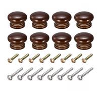 TOP-VIGOR Lot de 8 boutons de tiroir ronds en bois avec vis pour tiroirs, armoires, armoires et commodes, 33 x 23 mm, marron foncé
