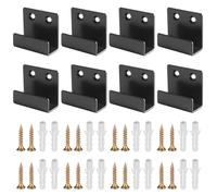 TOP-VIGOR Lot de 8 supports U, noir métal, fixations robustes, suspension miroir, affichage carrelage peinture (25 mm, L)