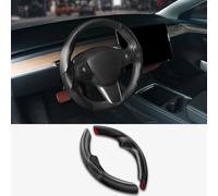 TOPABYTE Housse de Volant pour Tesla Model Y 2020-2024 et Model 3 2017-2023 Accessoires 2PCS Kit d'enveloppe de Volant Segmenté de Voiture Protecteur Antidérapant (Fibre de Carbone Noire)