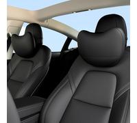 TOPABYTE Oreiller Appuie-tête de Voiture en Cuir Nappa Véritable Coussin de Soutien du Cou pour Accessoires de Siège Coussin Appuie-Tête pour la Conduite et Les Voyages, 2 PC, Noir