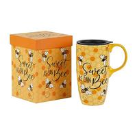 Topadorn Tasse en céramique avec coffret cadeau, tasse à café latte avec couvercle et poignée, 500 ml, Sweet As Can Bee