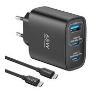 TOPADRE 65W Chargeur USB C Rapide, 3-Ports Prise USB C GaN Tech PD3.0 PPS avec 60W Câble pour iPhone 16 15 14 13 12 11, Galaxy S25 S24 S23 Note Pixel 9 8 7 iPad MacBook Air Pro M3 M2 M1, Noir