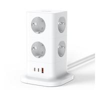 TOPADRE Tour multiprise 8 prises avec 2 ports USB C + 1 port USB A max. 30 W, 16 A Multiprise avec parasurtenseur, multiprise avec interrupteur et câble d'extension d'env. 2 m pour le bureau et la