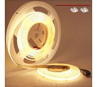 TOPAI 24V Ruban LED COB 3000K Blanc Chaud 5M IP65 Étanche CRI 90+ 4000LM Haute luminosité 480LED/M Haute Densité Découpable Flexible Bande LED pour Maison Chambre Cuisine