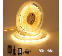 TOPAI Ruban LED COB 5M Blanc Chaud Étanche IP65, Bande LED 2700K Variateur avec 12V Alimentation et Télécommande CRI >90, 480LED/M Pour chambre à coucher Cuisine Maison Décoration intérieure